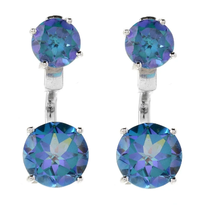 Sterling Silver 6.5Ctw Arora Topaz Round Drop Earring Jackets 0.8"L