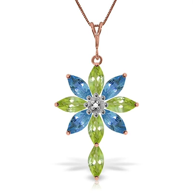 14K Solid Rose Gold Necklace withDiamond, Peridot & Blue Topaz