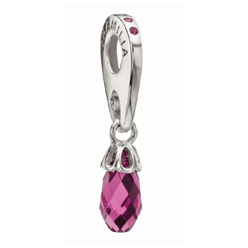 Silver hanging charm - Fuchsia briolette