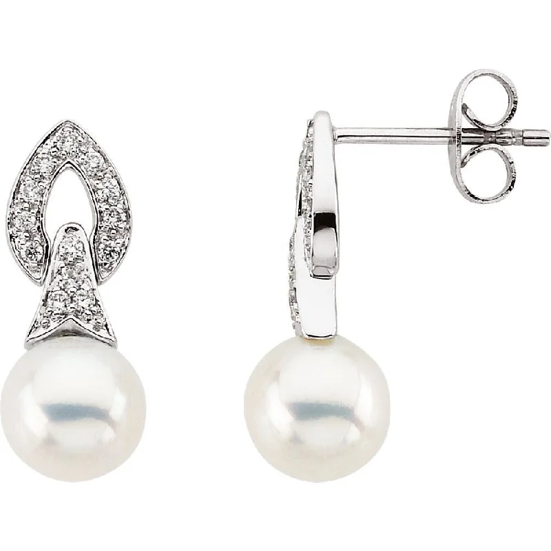 14k White Gold Freshwater Cultured Pearl & Diamond Dangle Earring for Women