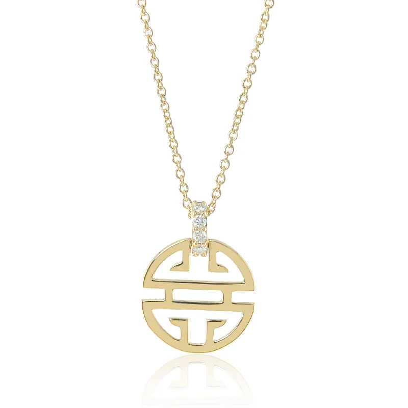 Gold Shou Pendant Necklace with Diamond Bale