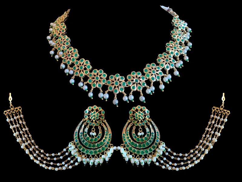 NS373 Malavika necklace set in green     ( SHIPS IN 4 WEEKS)