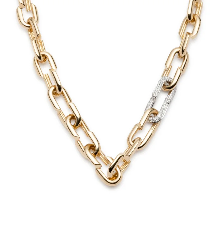 Medium Strong Hearts Love Single Pave Link Chain Necklace