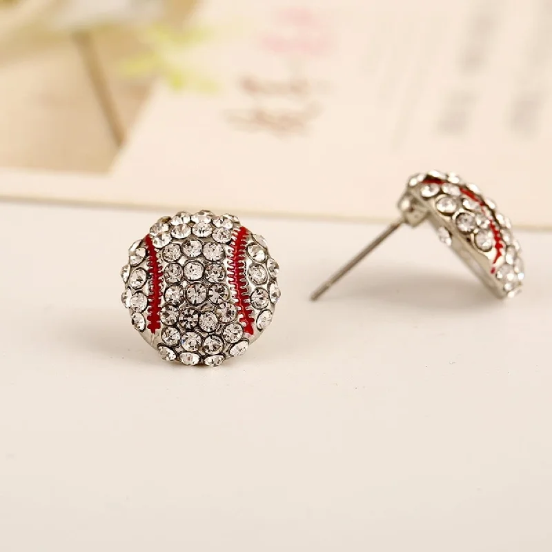 Silver-Tone Baseball Stud earring with crystals from Swarovski