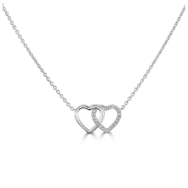 18ct White Gold Diamond Set Interlocking Heart Pendant & Chain