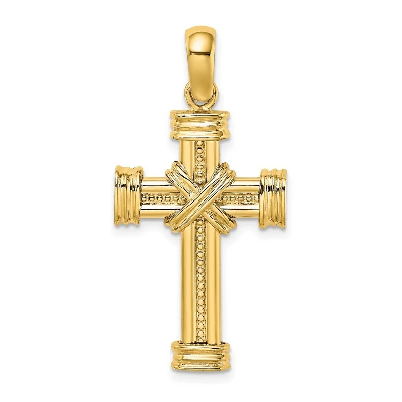 Curata 14k Yellow or White Gold Beaded Cross With Double X Center and Triple Endcaps Necklace 19mm x 33mm