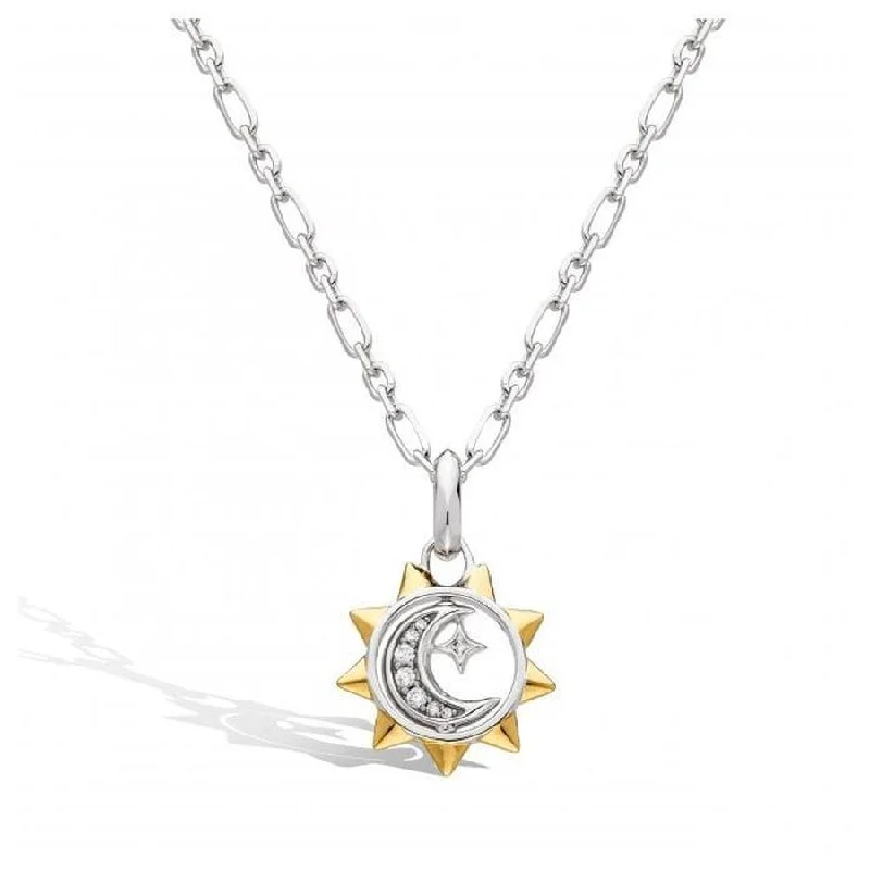 Silver & Yellow Gold Plated Celeste Cubic Zirconia Sun, Moon & Star Spinner Necklace