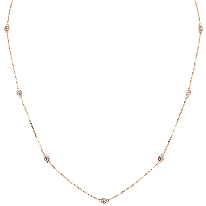 Marquee 0.75 Carat TW Bezel Set Lab Grown Diamond Station Necklace in 14K Rose Gold