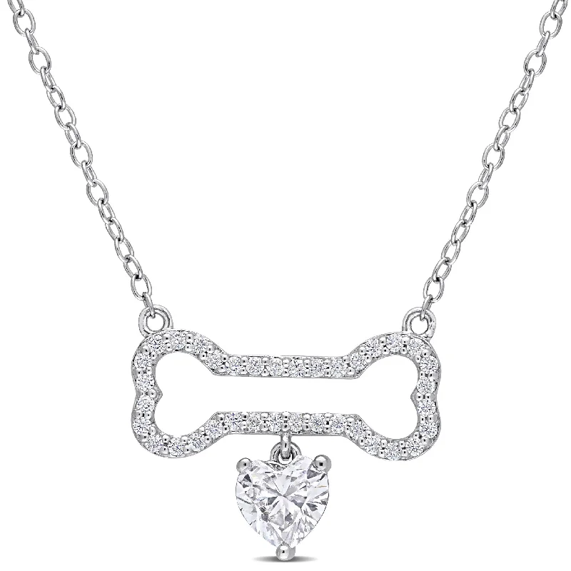 Miadora 3/4ct DEW Created Moissanite Dog Bone Heart Necklace Sterling Silver