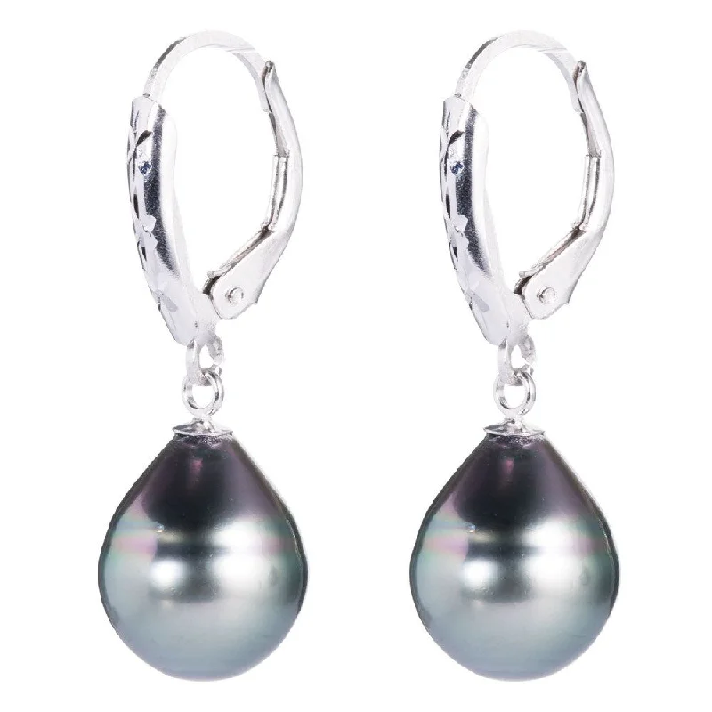 DaVonna Sterling Silver Black Tahitian Pearl Dangle Earring (10-11 mm)