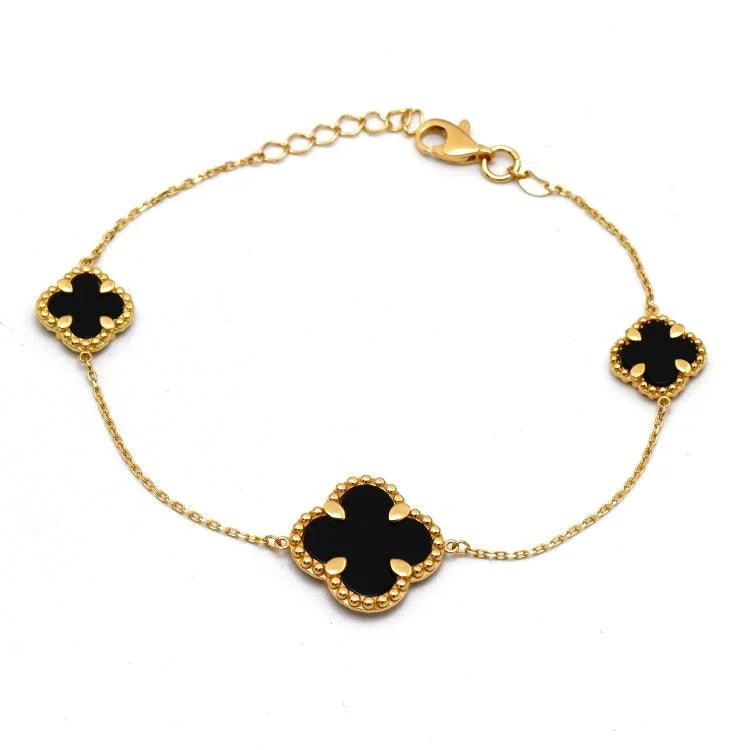 Real Gold 3 Clover Black Elegant Bracelet (19 C.M) - Model GZJVN1878 BR1754