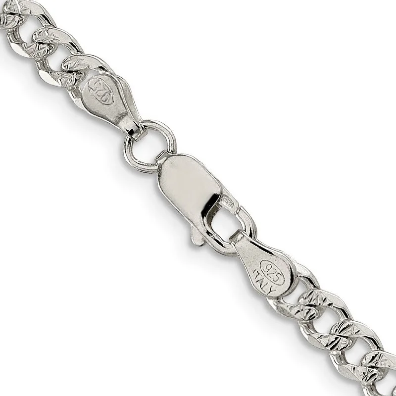 Curata 925 Sterling Silver 4.5mm Pave Curb Chain Necklace for Men