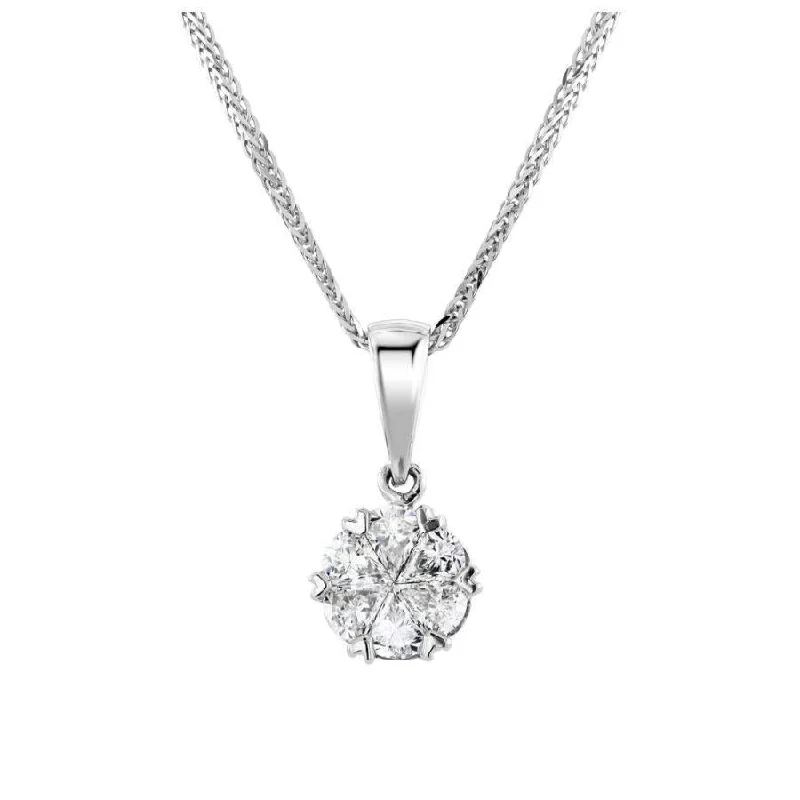 18ct White Gold Pear Cut Diamond Cluster Pendant & Chain