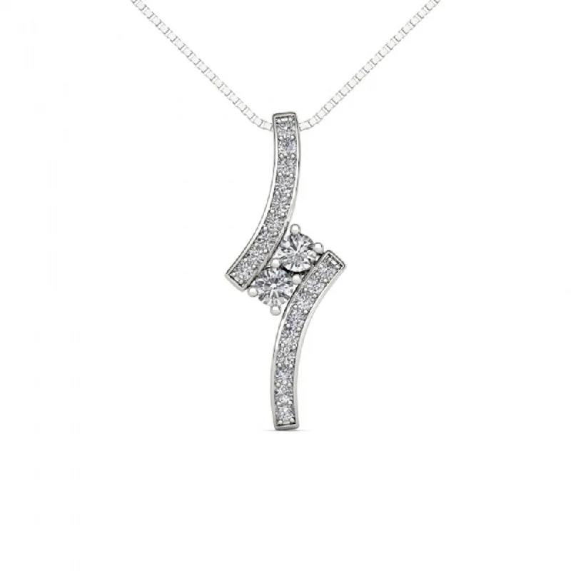 De Couer 10K White Gold 1/2ct TDW Diamond Two Stone Necklace - White H-I