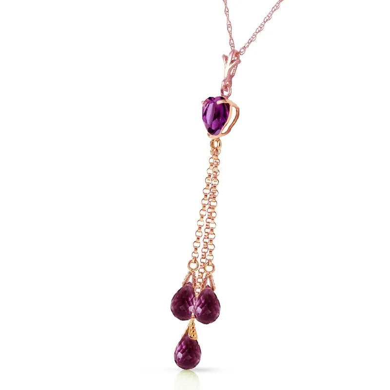 14K Solid Rose Gold Necklace with Briolette Purple Amethyst