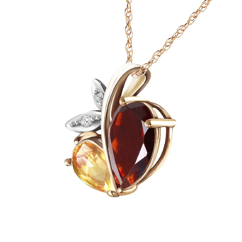 5.06 Carat 14K Solid Gold Heart Necklace Garnet, Citrine & Diamonds