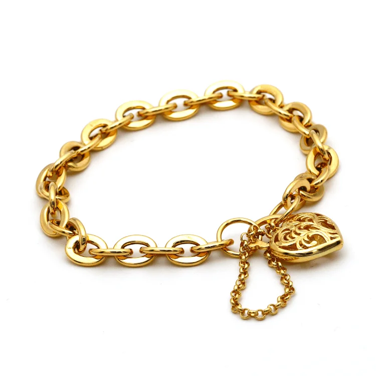 Real Gold TF Heart Lock Bracelet Adjustable Size 0846 BR1312