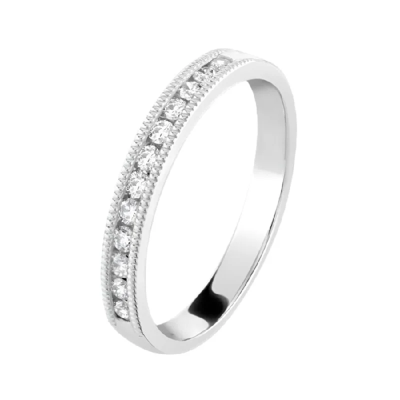 0.20ct Round Brilliant Cut Diamond Beaded Edge Channel Set Half Eternity 18ct White Gold Ring