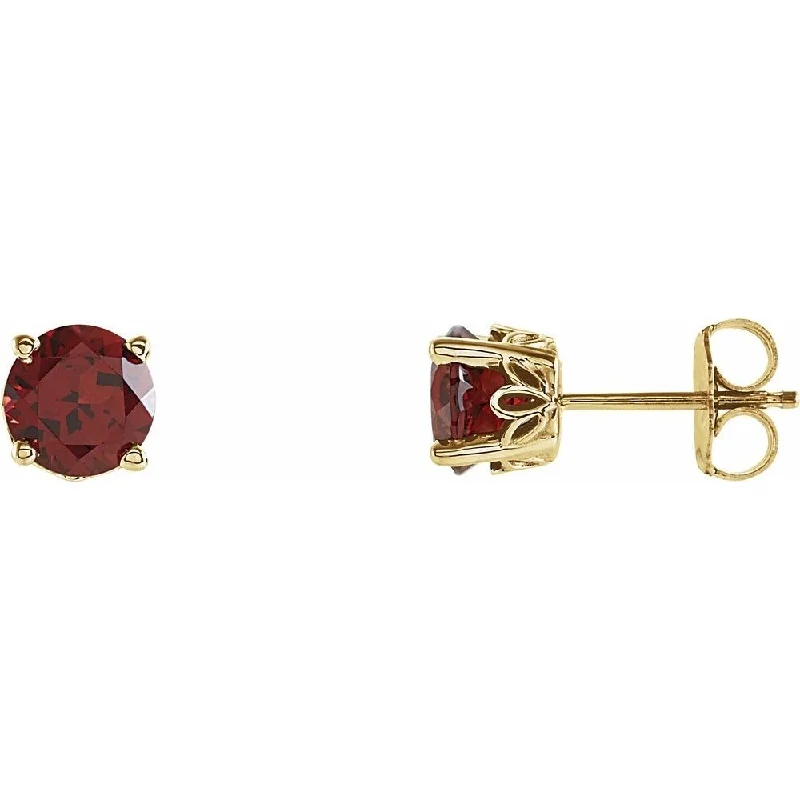 14k Yellow Gold Mozambique Garnet Scroll Round 4-Prong Stud Earring for Women