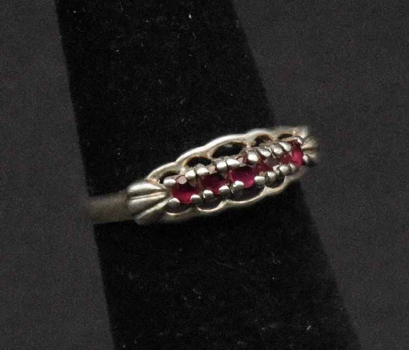 Vintage Sterling Silver and Rubies Ring - Size 4.25