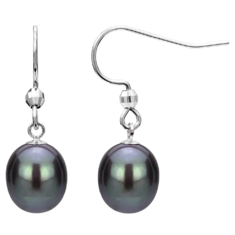 Sterling Silver Black Freshwater Pearl Dangle Earring (7-12 mm)