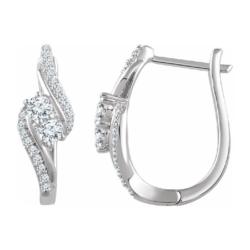 14k White Gold 5/8 CTW Diamond Hoop Earring for Women