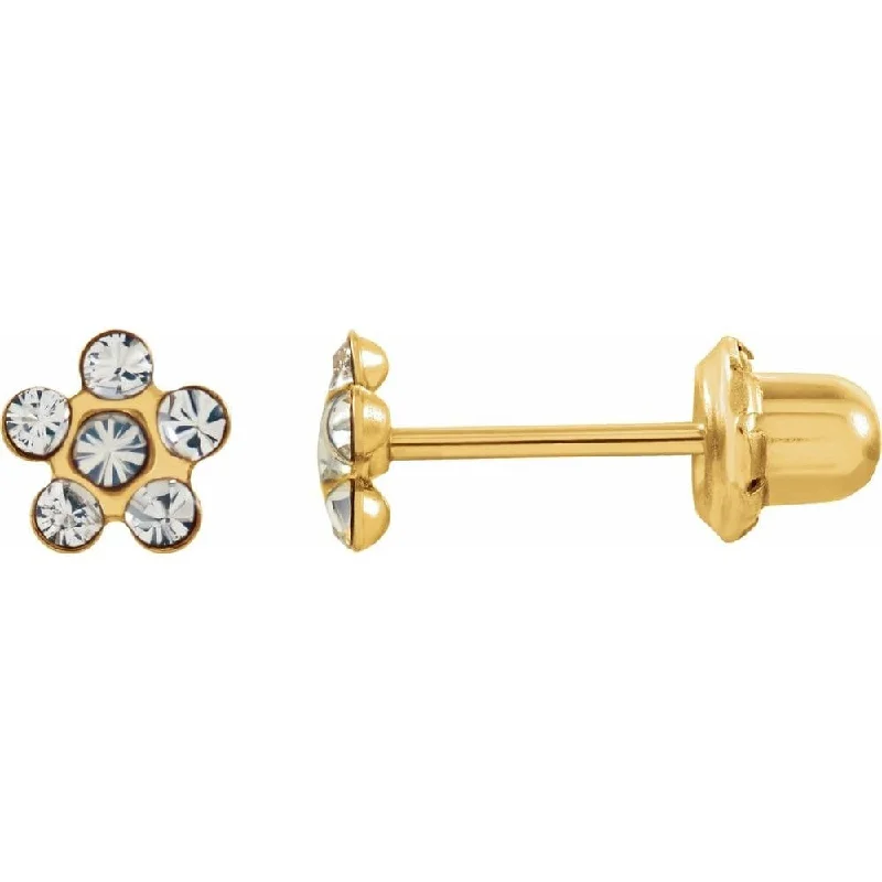 14k Yellow Gold Imitation Crystal April Birthstone Piercing Stud Earring for Women