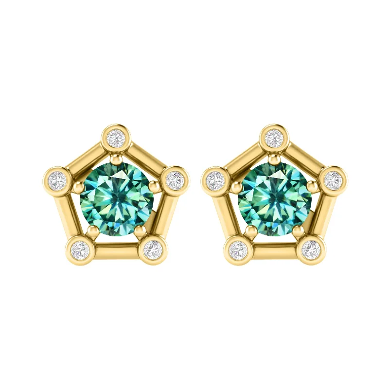 Gold Over Sterling Silver with Green Moissanite & White Topaz Earring