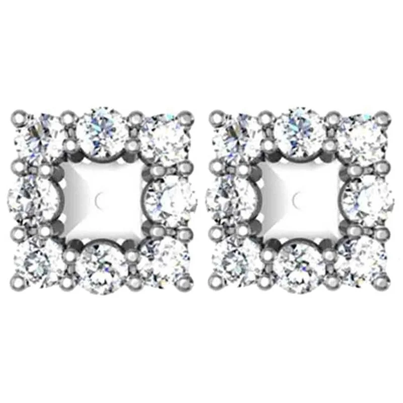 Pompeii3 14k White Gold 7/8 Ct TDW Diamond Stud Square Earring Jackets for Princess Cut Stones