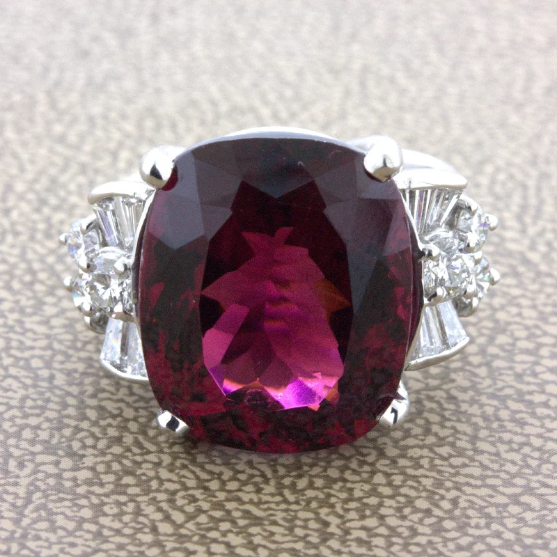 15.64 Carat Rhodolite Garnet Diamond Platinum Ring