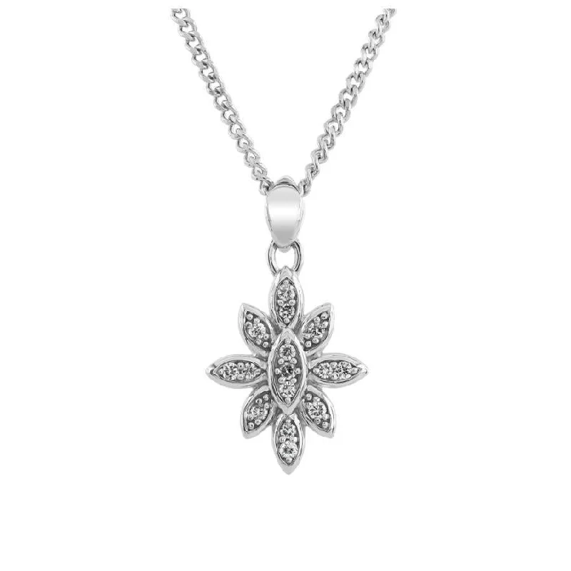 9ct White Gold Diamond Set Flower Pendant