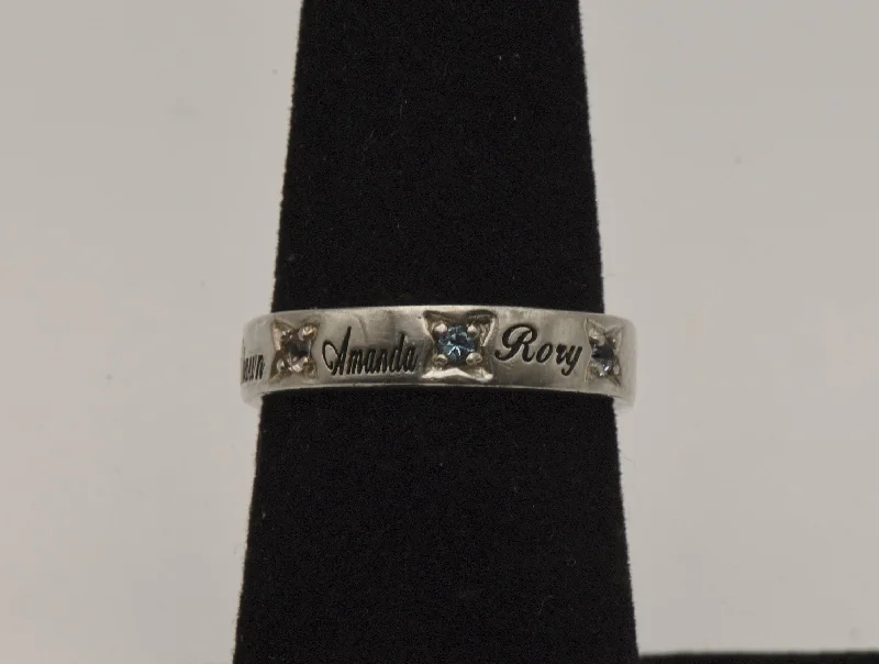 Vintage Sterling Silver and Rhinestone Names Ring - Size 6