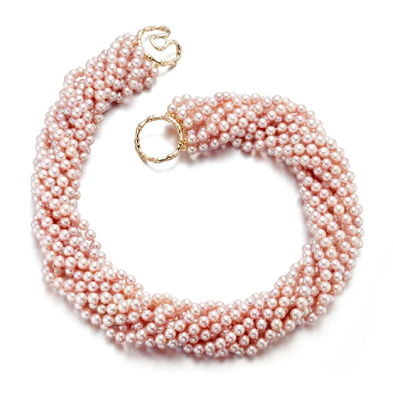 10-Strand Pastel Pink Pearl Twist Necklace