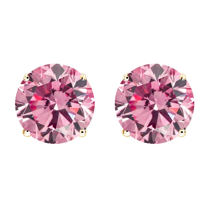 Yellow Gold with Pink Moissanite Stud Earring