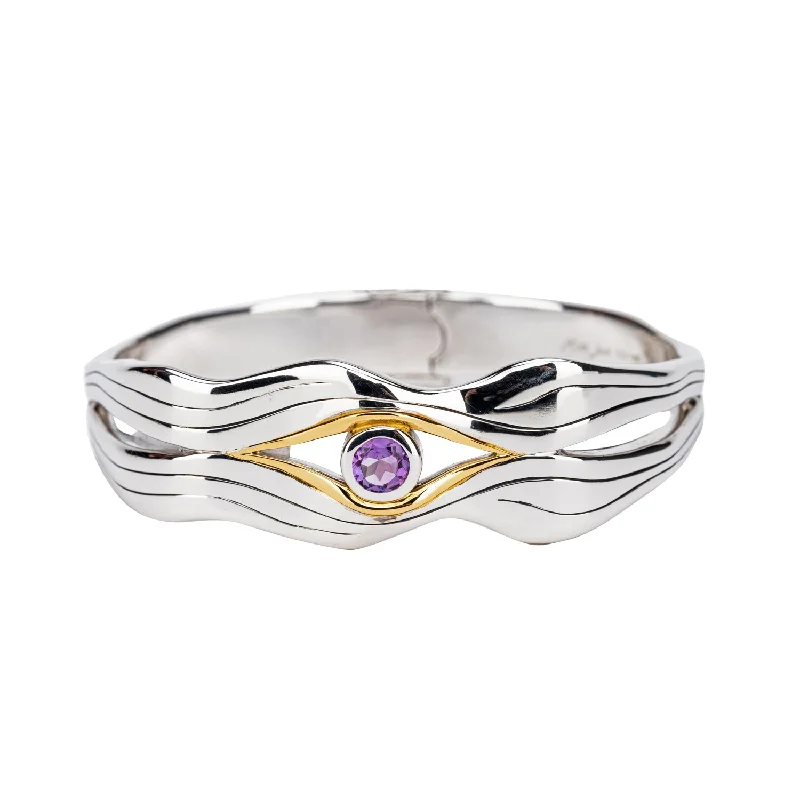 Silver And 10k Gold Rocks 'n Rivers Bangle - Amethyst