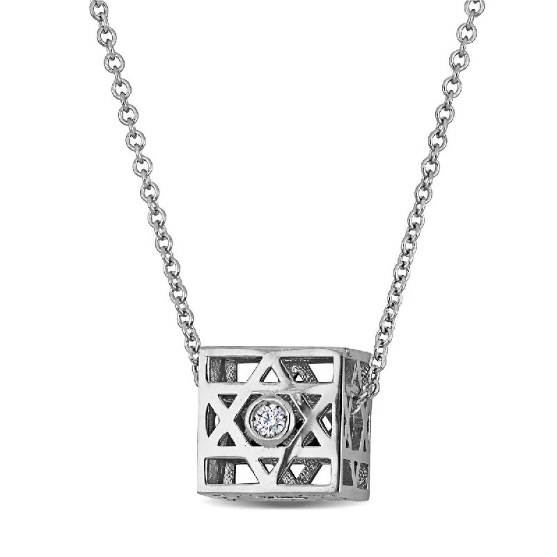 Miadora 1/10ct TW Diamond Star of David Necklace in 14k White Gold