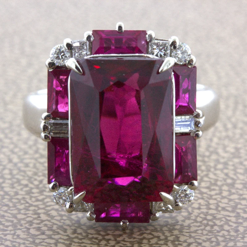 Rubellite Tourmaline Diamond Platinum Geometric Ring