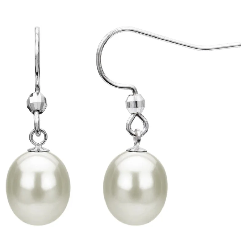 Sterling Silver White Freshwater Pearl Dangle Earring (7-12 mm)