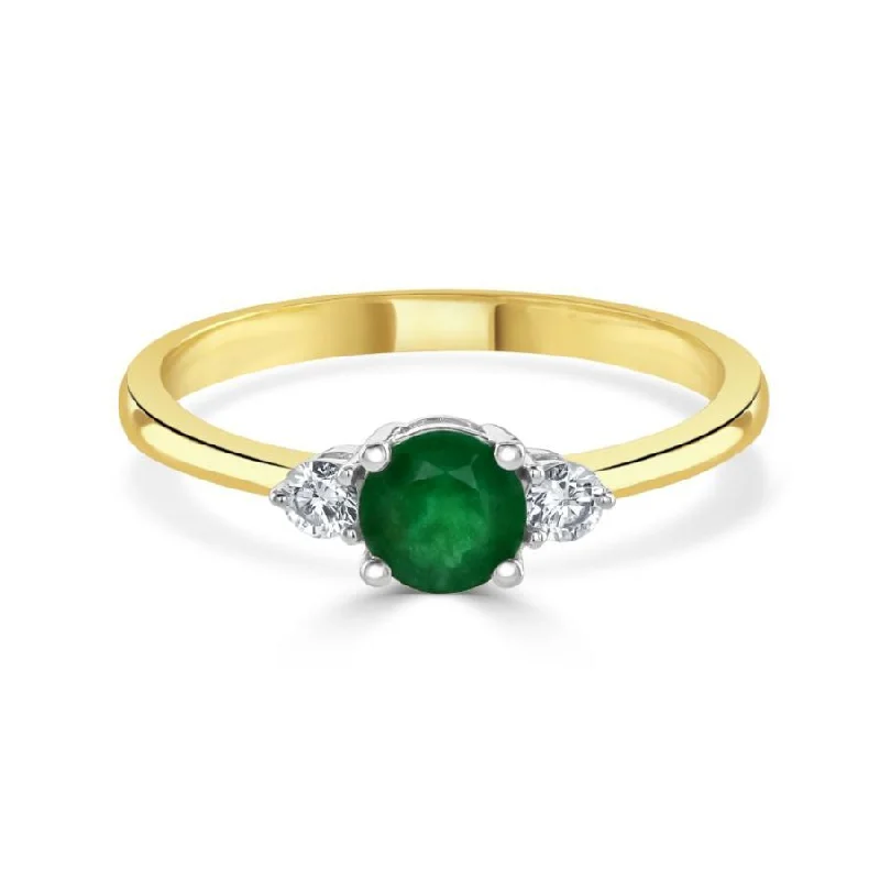 18ct white gold emerald and diamond claw set three stone ring