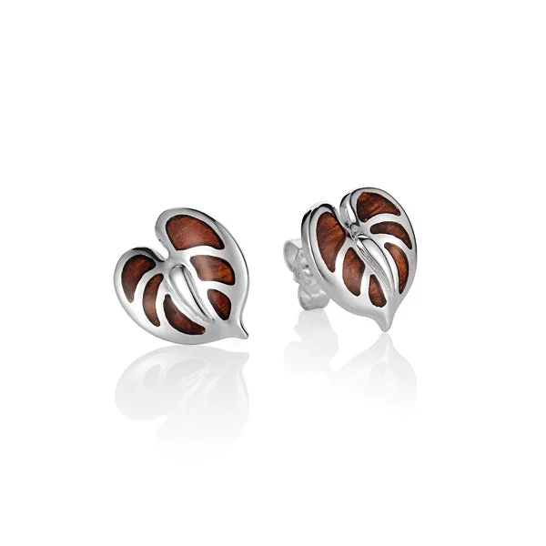 Koa Wood Inlaid Sterling Silver Anthurium Earring Post Style