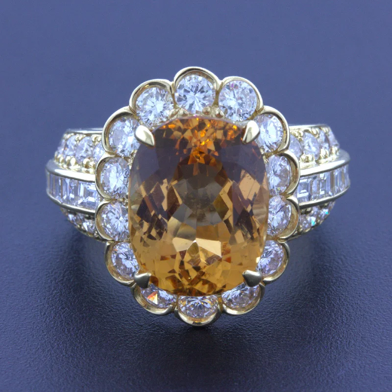 7.07 Carat Imperial Topaz Diamond 18k Yellow Gold Ring