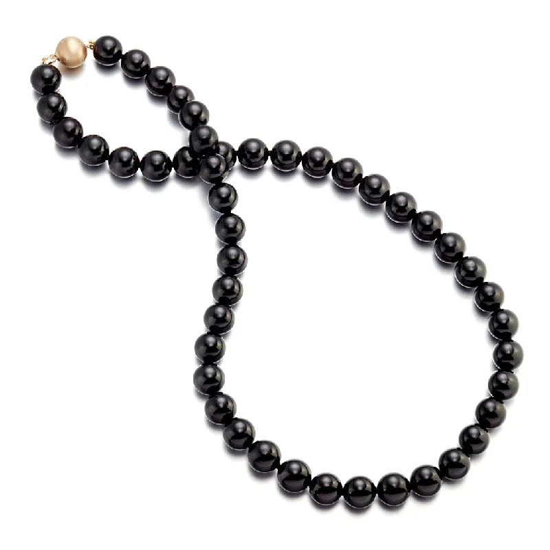 12mm Black Jade Bead Necklace, 22"