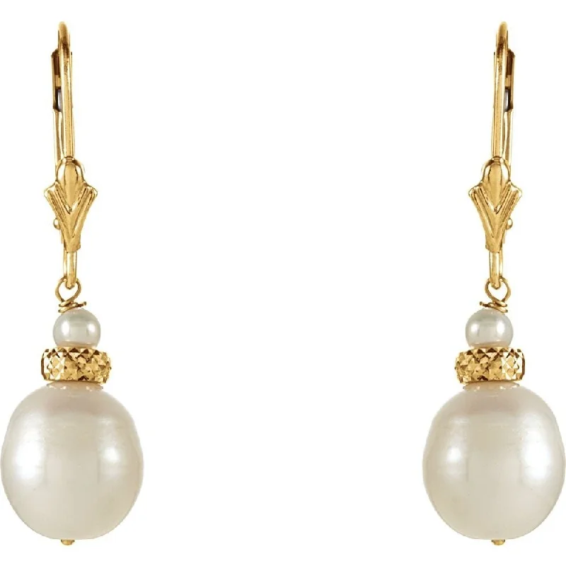 14k Yellow Gold Freshwater Cultured Pearl Dangle Earring for Women