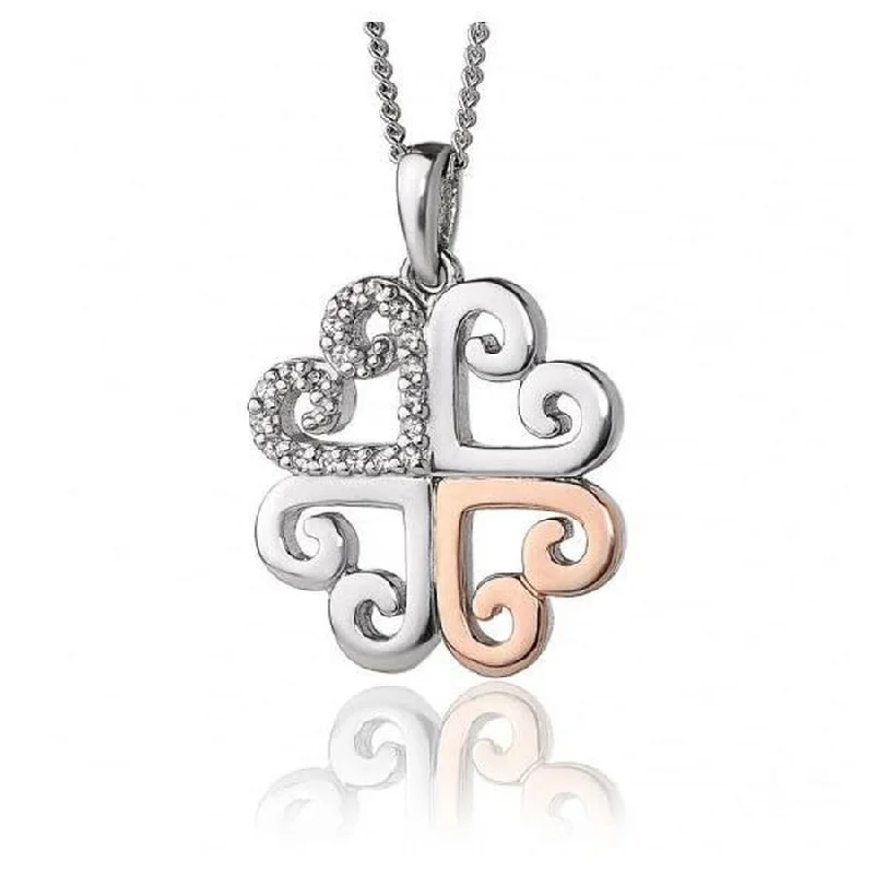 Silver and 9ct Rose Gold Affinity Heart Swar Wht Top Pndt + 22' chn