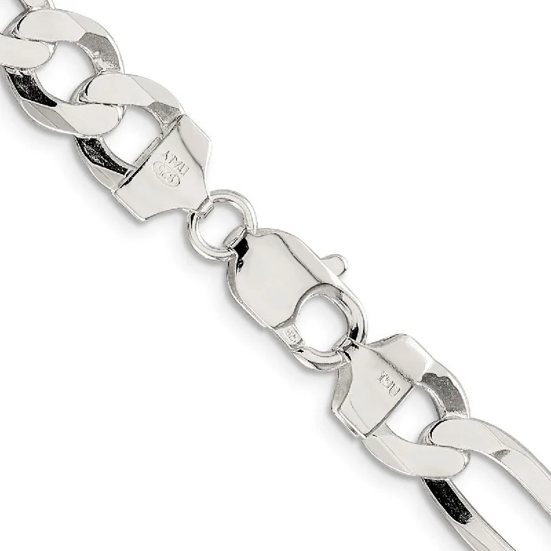 Curata 925 Sterling Silver 9.5mm Polished Flat Figaro Chain Necklace