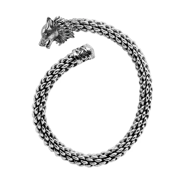 Silver Dire Wolf Flexible Torc Bangle