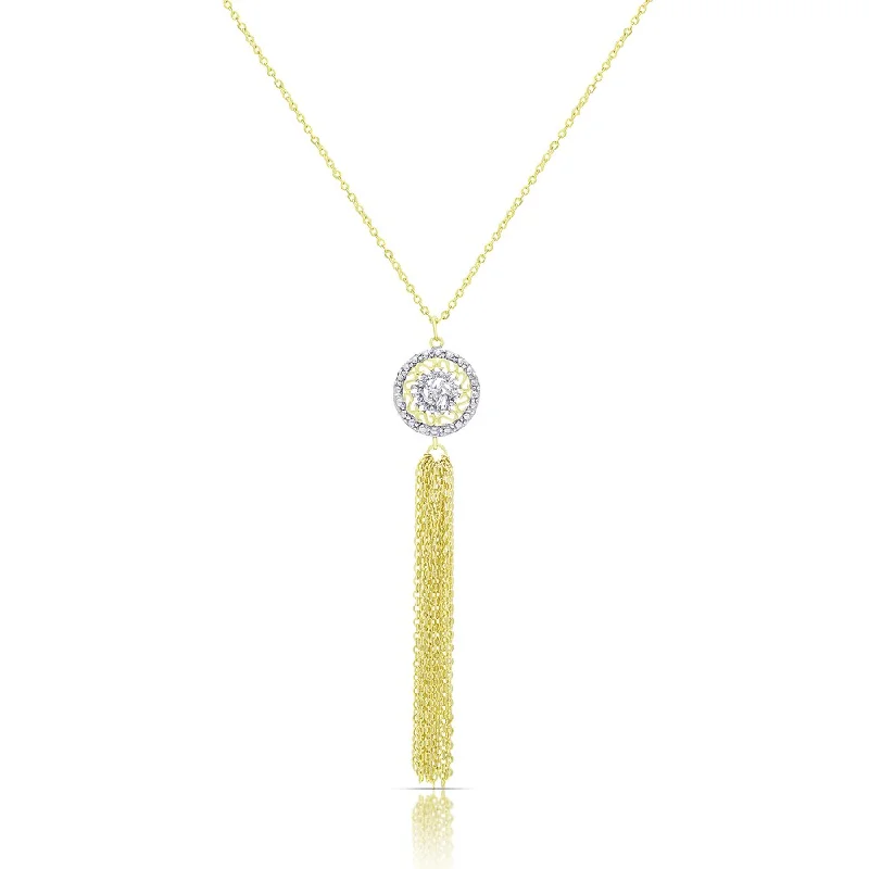 Finesque Gold Over Sterling Silver Diamond Accent Circle and Tassel Necklace