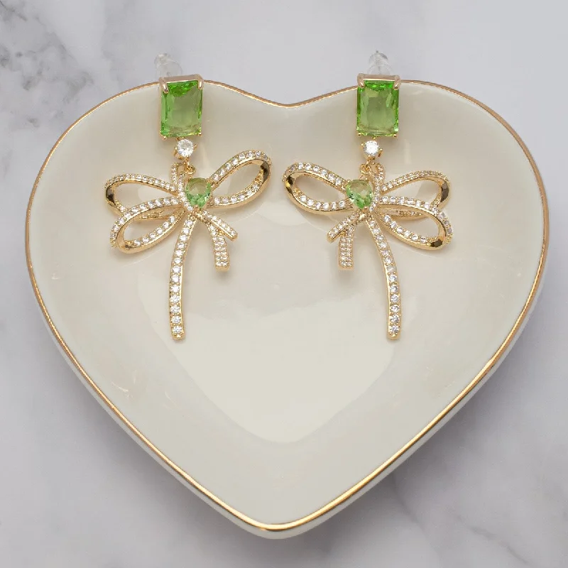 Victoria Townsend Silver Plated Green Emerald Cut and White Cubic Zirconia large Bow Earring