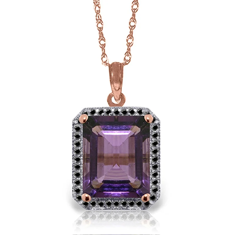 5.80 Carat 14K Solid Gold Necklace w/ Natural Diamonds & Amethyst