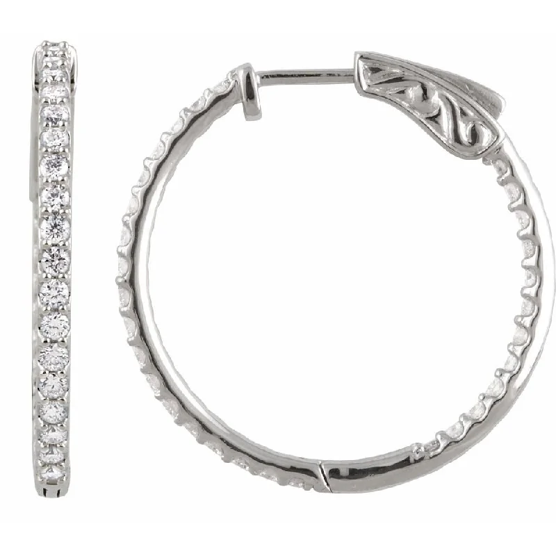 Sterling Silver Cubic Zirconia Inside-Outside 26.5 mm Hoop Earring for Women